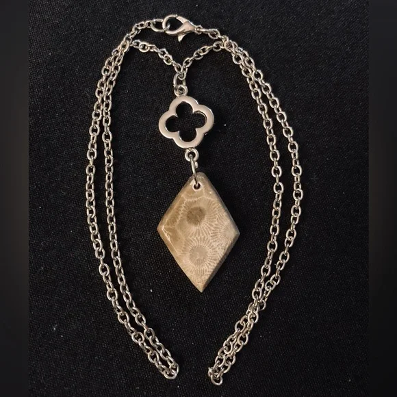 Petoskey Stone Diamond ♦️ Shaped Necklace - Picture 6 of 12